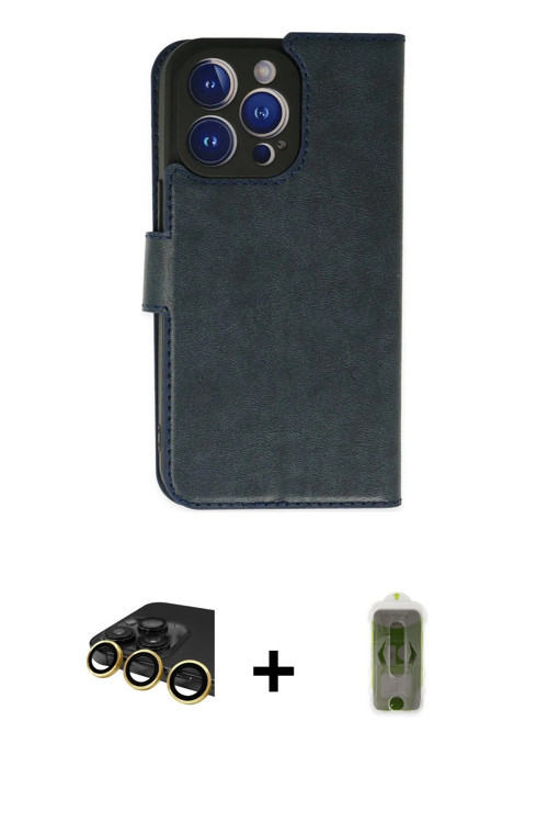 ieg™ iPhone 14 Pro Max Kılıf Siluet Işık Serisi - Siyah Joko Magic 5D Hayalet Cam + Gold Raze Metal