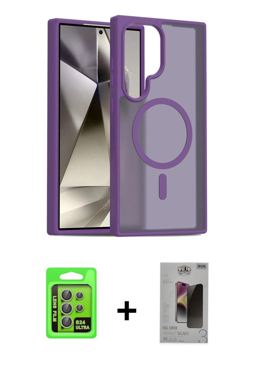 ieg™ Galaxy S24 Ultra Kılıf Siluet Minimal Prime - Siyah Bilvis Hayalet Cam Ekran Koruyucu + Gri Raz