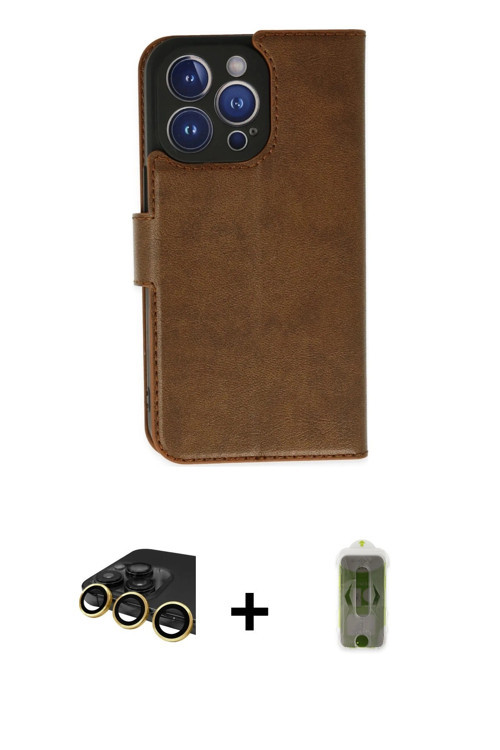 ieg™ iPhone 14 Pro Max Kılıf Siluet Işık Serisi - Siyah Joko Magic 5D Hayalet Cam + Gold Raze Metal