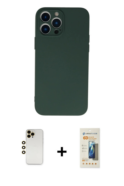 ieg™ iPhone 13 Pro Max Kılıf Ahenk Serisi - Siyah 6D Mat Seramik Hayalet Nano Ekran Koruyucu + Gold