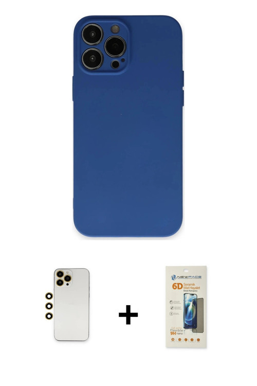 ieg™ iPhone 13 Pro Max Kılıf Ahenk Serisi - Siyah 6D Mat Seramik Hayalet Nano Ekran Koruyucu + Gold