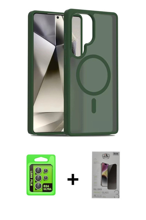ieg™ Galaxy S24 Ultra Kılıf Siluet Minimal Prime - Siyah Bilvis Hayalet Cam Ekran Koruyucu + Gri Raz