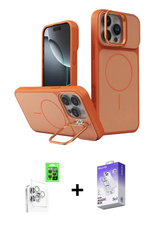 ieg™ iPhone 16 Pro Max Kılıf İz Modern Prime - Siyah Bilvis 5in1 3D Magic Cam Ekran Koruyucu + Beyaz