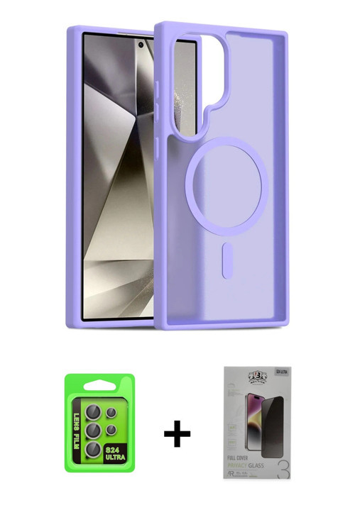 ieg™ Galaxy S24 Ultra Kılıf Siluet Minimal Prime - Siyah Bilvis Hayalet Cam Ekran Koruyucu + Gri Raz