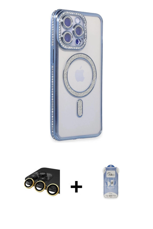 ieg™ iPhone 14 Pro Kılıf Zirve Doku Prime - Siyah Joko Magic 5D Cam + Gold Raze Metal Kamera Lens