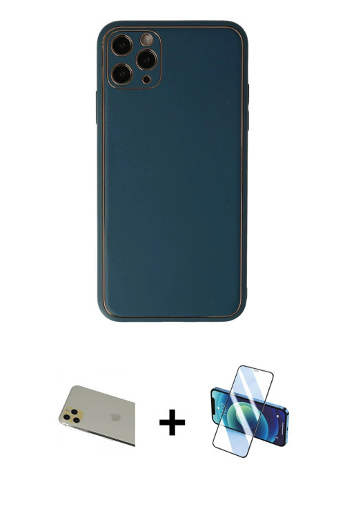 ieg™ iPhone 11 Pro Max Kılıf Yadigar Klasik - Siyah 3D Antistatik Seramik Nano Ekran Koruyucu + Gold