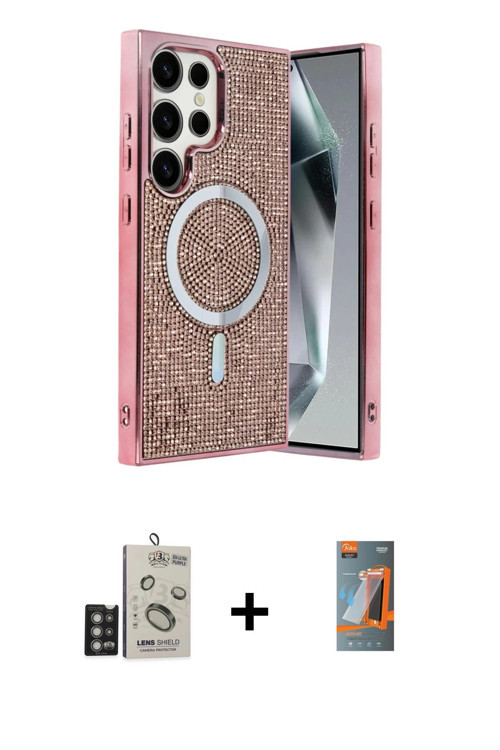 ieg™ Galaxy S24 Ultra Kılıf Eksen Çizgi - Siyah AutoKit 5in1 Fiber Hayalet Polymer Nano Ekran Koruyu