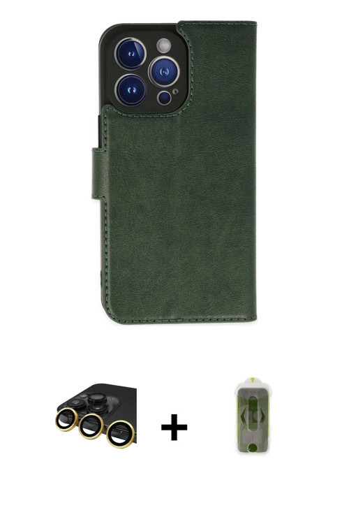 ieg™ iPhone 14 Pro Max Kılıf Siluet Işık Serisi - Siyah Joko Magic 5D Hayalet Cam + Gold Raze Metal