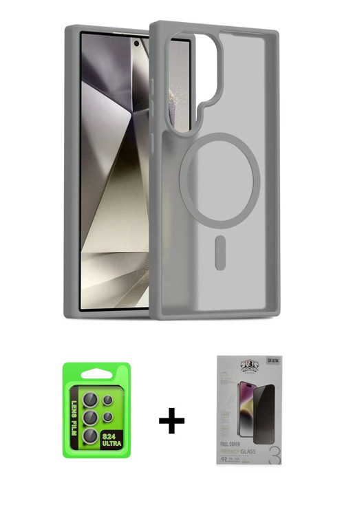 ieg™ Galaxy S24 Ultra Kılıf Siluet Minimal Prime - Siyah Bilvis Hayalet Cam Ekran Koruyucu + Gri Raz