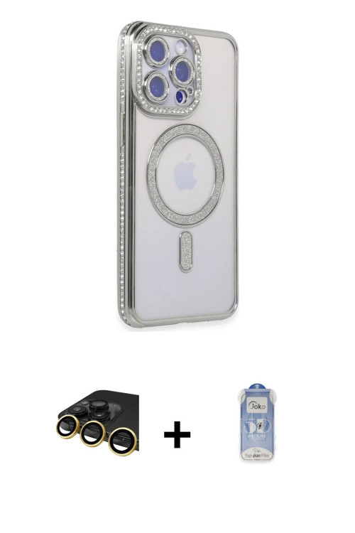 ieg™ iPhone 14 Pro Kılıf Zirve Doku Prime - Siyah Joko Magic 5D Cam + Gold Raze Metal Kamera Lens