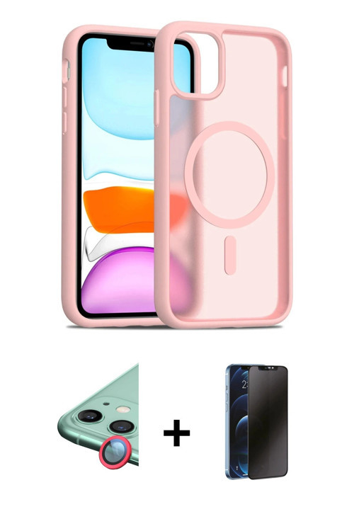 ieg™ iPhone 11 Kılıf Siluet Minimal Prime - Siyah 3D Antistatik Hayalet Cam Ekran Koruyucu + Kırmızı