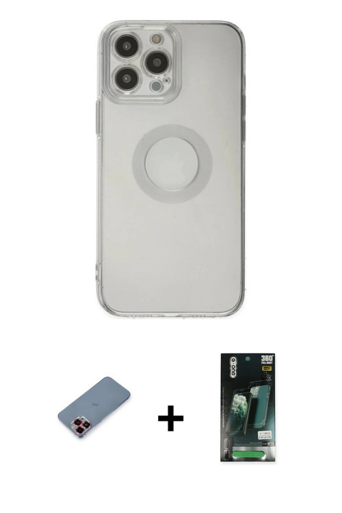 ieg™ iPhone 13 Pro Max Kılıf Kutup Klasik - Şeffaf 360 Full Body Arka Koruyucu + Kırmızı Metal Kamer