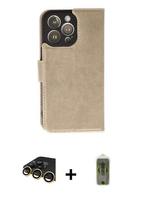 ieg™ iPhone 14 Pro Max Kılıf Siluet Işık Serisi - Siyah Joko Magic 5D Hayalet Cam + Gold Raze Metal