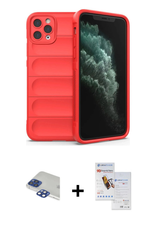 ieg™ iPhone 11 Pro Max Kılıf Atlas Koleksiyonu - Siyah Seramik Nano Ekran Koruyucu + Lacivert Pers A
