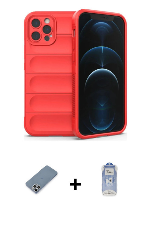 ieg™ iPhone 12 Pro Max Kılıf Atlas Koleksiyonu - Siyah Joko Magic 5D Cam + Gümüş Metal Kamera Lens K