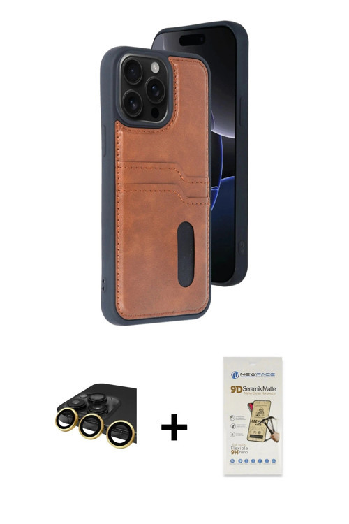 ieg™ iPhone 14 Pro Max Kılıf Yörünge Işık Serisi - Siyah Mat Seramik Nano Ekran Koruyucu + Gold Raze