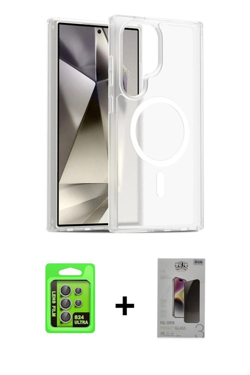 ieg™ Galaxy S24 Ultra Kılıf Siluet Minimal Prime - Siyah Bilvis Hayalet Cam Ekran Koruyucu + Gri Raz