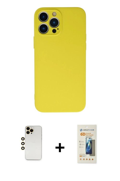 ieg™ iPhone 13 Pro Max Kılıf Ahenk Serisi - Siyah 6D Mat Seramik Hayalet Nano Ekran Koruyucu + Gold