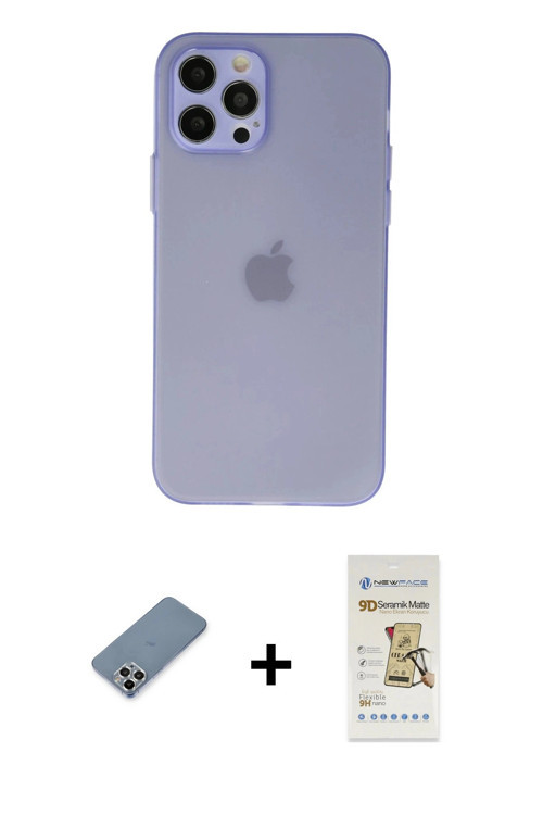 ieg™ iPhone 12 Pro Max Kılıf Atlas Minimal Prime - Siyah Mat Seramik Nano Ekran Koruyucu + Gümüş Met