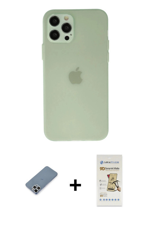 ieg™ iPhone 12 Pro Max Kılıf Atlas Minimal Prime - Siyah Mat Seramik Nano Ekran Koruyucu + Gümüş Met