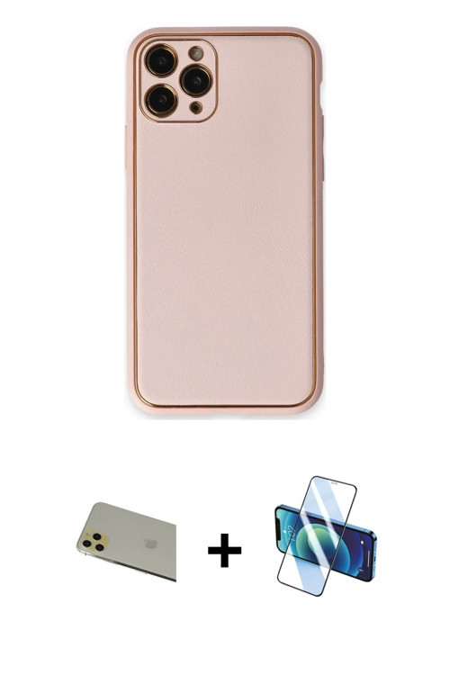 ieg™ iPhone 11 Pro Max Kılıf Yadigar Klasik - Siyah 3D Antistatik Seramik Nano Ekran Koruyucu + Gold