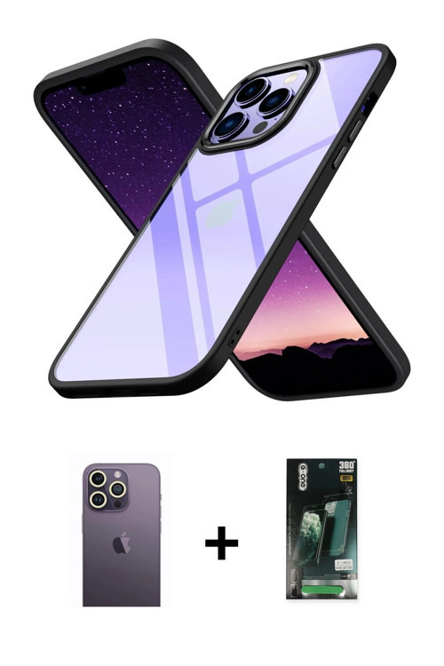 ieg™ iPhone 13 Pro Max Kılıf Nova Işık Serisi - Şeffaf 360 Full Body Arka Koruyucu + Beyaz Neon Fosf