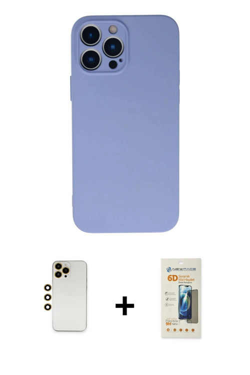 ieg™ iPhone 13 Pro Max Kılıf Ahenk Serisi - Siyah 6D Mat Seramik Hayalet Nano Ekran Koruyucu + Gold