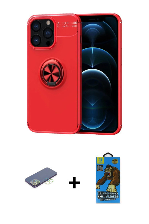 ieg™ iPhone 13 Pro Max Kılıf Yankı Form Prime - Siyah 18D Cam Ekran Koruyucu + Yeşil Renkli Kamera L
