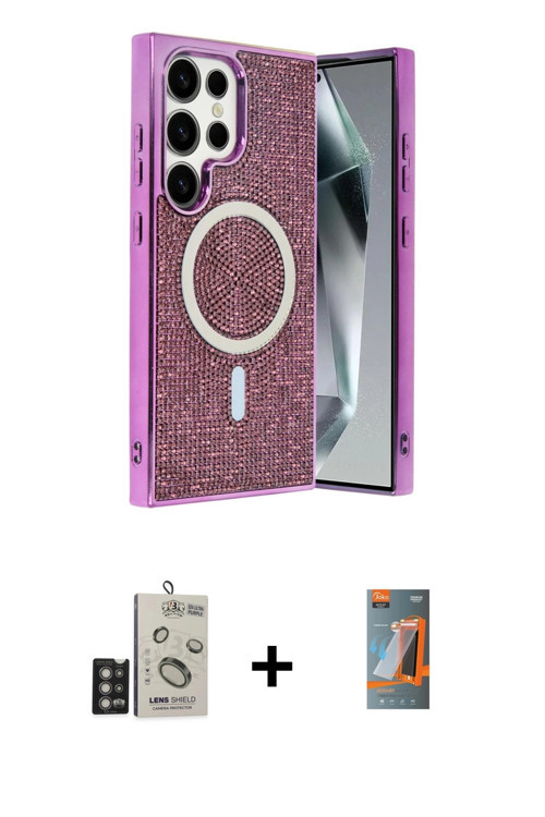 ieg™ Galaxy S24 Ultra Kılıf Eksen Çizgi - Siyah AutoKit 5in1 Fiber Hayalet Polymer Nano Ekran Koruyu