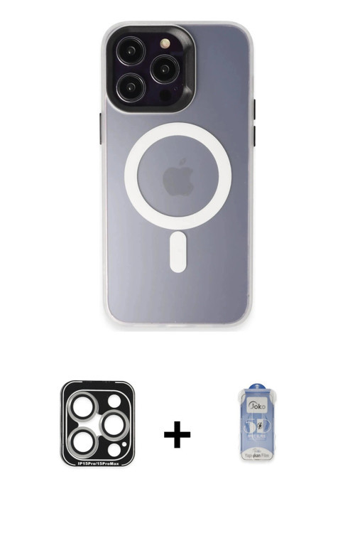 ieg™ iPhone 15 Pro Max Kılıf Kozmos Çizgi Prime - Siyah Joko Magic 5D Cam + Gümüş PVD Metal Kamera L