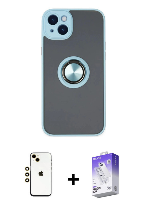 ieg™ iPhone 14 Kılıf Yörünge Çizgi - Siyah Bilvis 5in1 3D Magic Cam Ekran Koruyucu + Gold Shine Kame
