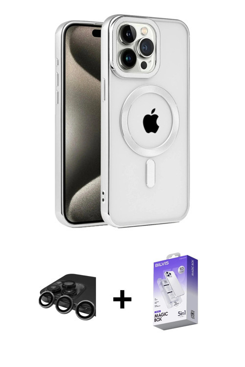 ieg™ iPhone 15 Pro Kılıf Eksen Form Koleksiyonu - Siyah Bilvis 5in1 3D Magic Cam Ekran Koruyucu + Ti