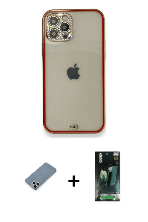 ieg™ iPhone 12 Pro Kılıf Eksen Minimal Koleksiyonu - Siyah 360 Mat Full Body Arka Koruyucu + Gümüş M
