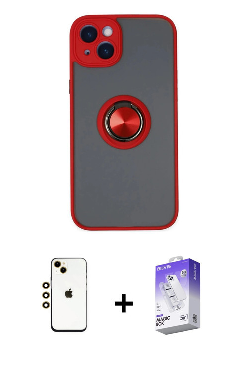 ieg™ iPhone 14 Kılıf Yörünge Çizgi - Siyah Bilvis 5in1 3D Magic Cam Ekran Koruyucu + Gold Shine Kame