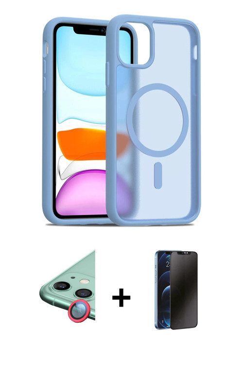 ieg™ iPhone 11 Kılıf Siluet Minimal Prime - Siyah 3D Antistatik Hayalet Cam Ekran Koruyucu + Kırmızı