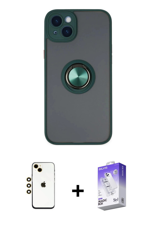ieg™ iPhone 14 Kılıf Yörünge Çizgi - Siyah Bilvis 5in1 3D Magic Cam Ekran Koruyucu + Gold Shine Kame