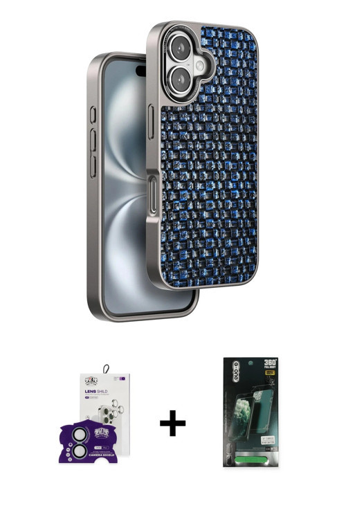 ieg™ iPhone 16 Kılıf Siluet Form Serisi - Siyah 360 Mat Full Body Arka Koruyucu + Yeşil Bilvis Titan