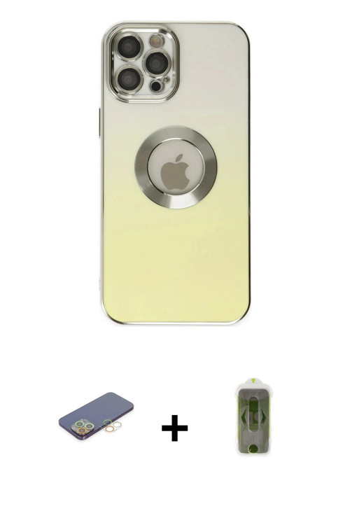 ieg™ iPhone 12 Pro Max Kılıf Kutup Yansıma Özel Seri - Siyah Joko Magic 5D Hayalet Cam + Sarı Renkli
