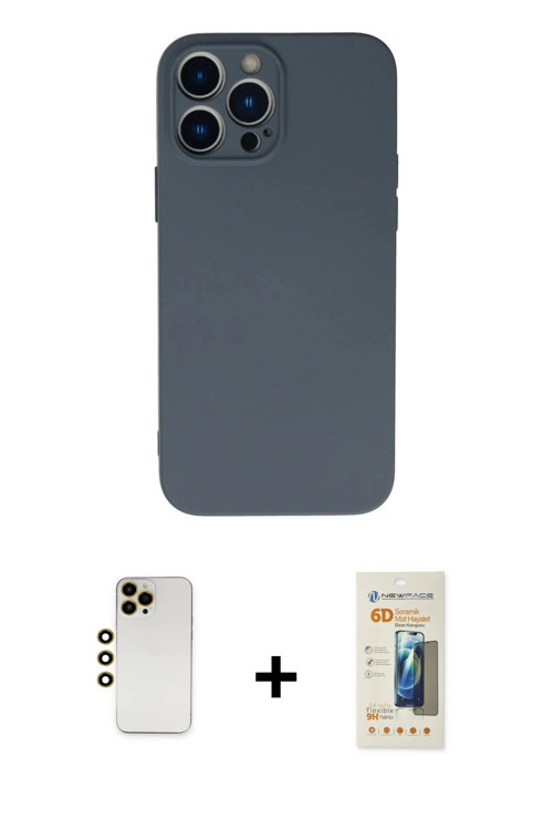 ieg™ iPhone 13 Pro Max Kılıf Ahenk Serisi - Siyah 6D Mat Seramik Hayalet Nano Ekran Koruyucu + Gold