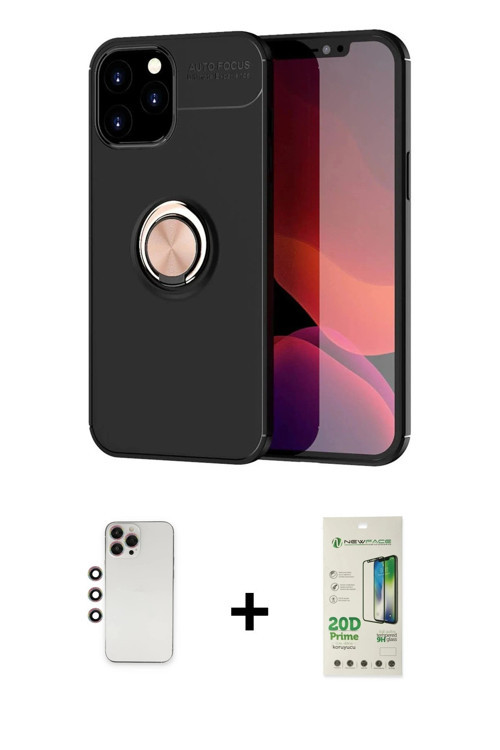 ieg™ iPhone 12 Pro Max Kılıf Yankı Form Prime - Siyah 20D Premium Cam Ekran Koruyucu + Gökkuşağı Shi