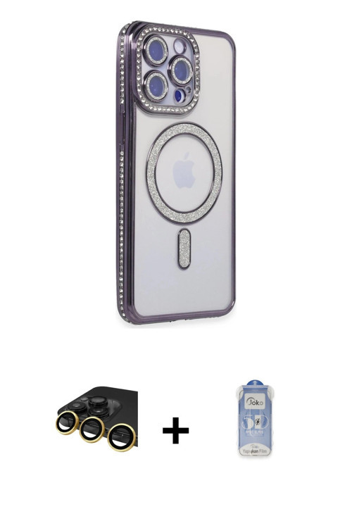 ieg™ iPhone 14 Pro Kılıf Zirve Doku Prime - Siyah Joko Magic 5D Cam + Gold Raze Metal Kamera Lens