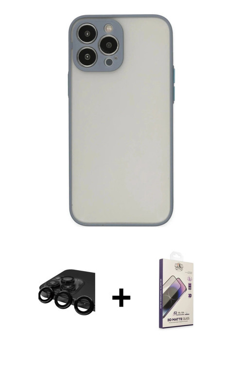 ieg™ iPhone 15 Pro Max Kılıf Ahenk Çizgi Serisi - Siyah Bilvis 3D Mat Cam Ekran Koruyucu + Siyah Raz