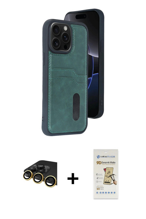 ieg™ iPhone 14 Pro Max Kılıf Yörünge Işık Serisi - Siyah Mat Seramik Nano Ekran Koruyucu + Gold Raze