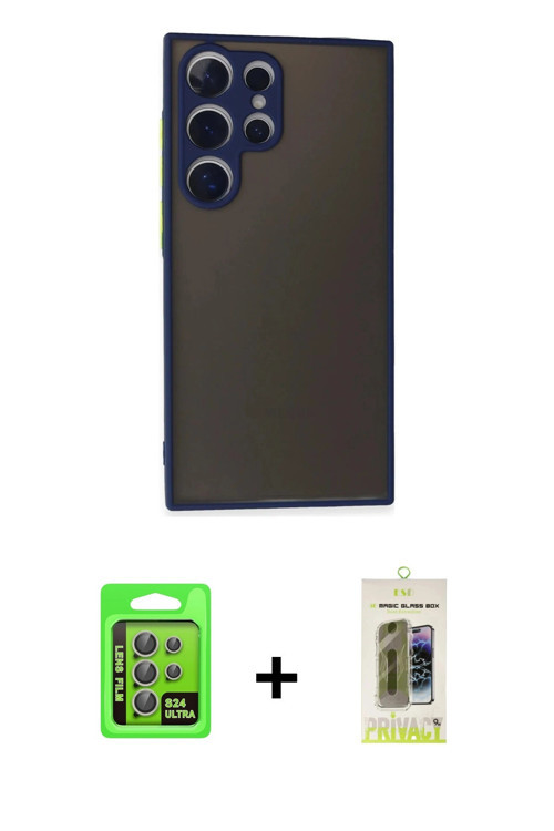 ieg™ Galaxy S24 Ultra Kılıf Ahenk Çizgi Serisi - Siyah Joko Magic 5D Hayalet Cam + Gri Raze Metal Ka