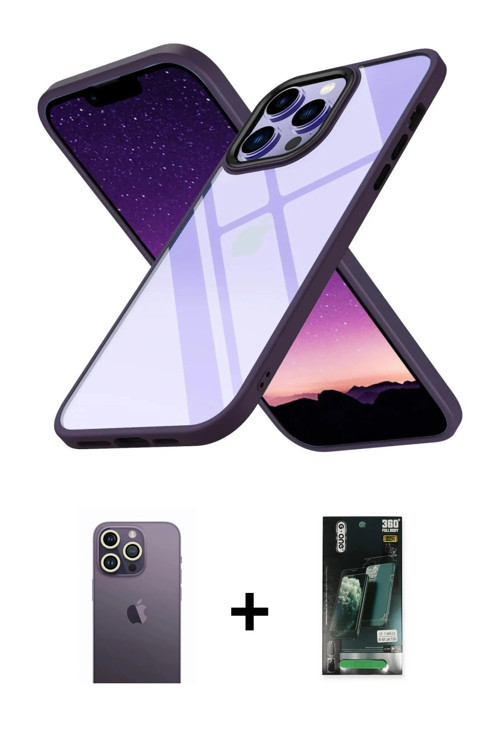 ieg™ iPhone 13 Pro Max Kılıf Nova Işık Serisi - Şeffaf 360 Full Body Arka Koruyucu + Beyaz Neon Fosf