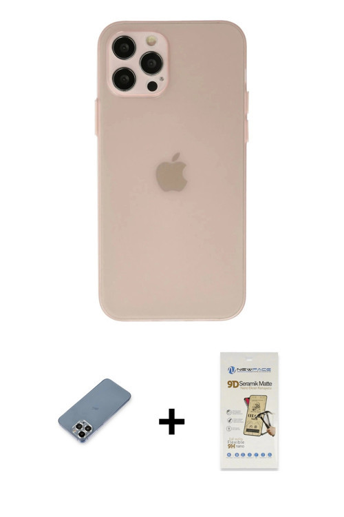 ieg™ iPhone 12 Pro Max Kılıf Atlas Minimal Prime - Siyah Mat Seramik Nano Ekran Koruyucu + Gümüş Met