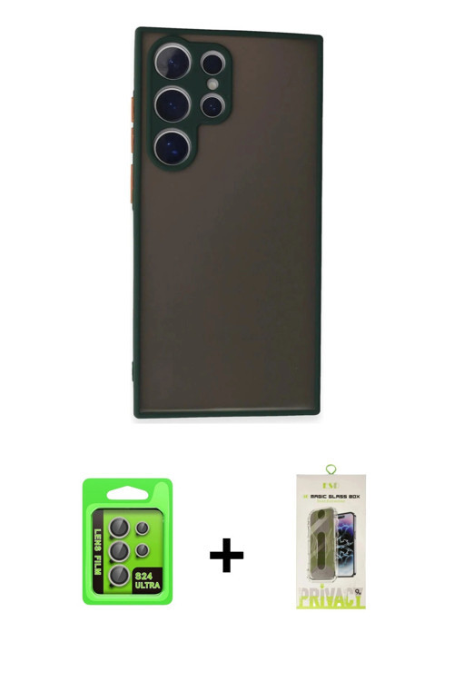 ieg™ Galaxy S24 Ultra Kılıf Ahenk Çizgi Serisi - Siyah Joko Magic 5D Hayalet Cam + Gri Raze Metal Ka