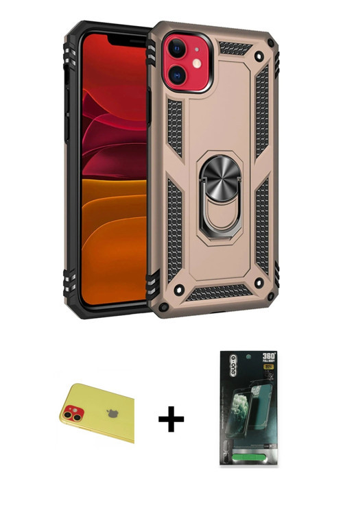 ieg™ iPhone 11 Kılıf Ahenk Klasik Koleksiyonu - Siyah 360 Mat Full Body Arka Koruyucu + Kırmızı Rain