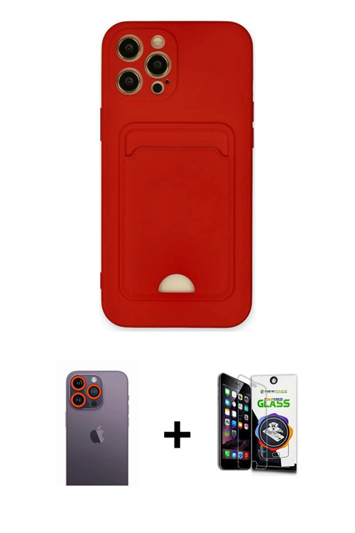 ieg™ iPhone 12 Pro Max Kılıf Vadi Çizgi Prime - Şeffaf Temperli Cam Ekran Koruyucu + Turuncu Neon Fo