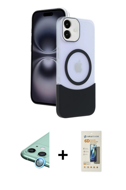 iPhone 11 Kılıf Kozmos Form Özel Seri - Siyah 6D Mat Seramik Hayalet Nano Ekran Koruyucu + Mavi